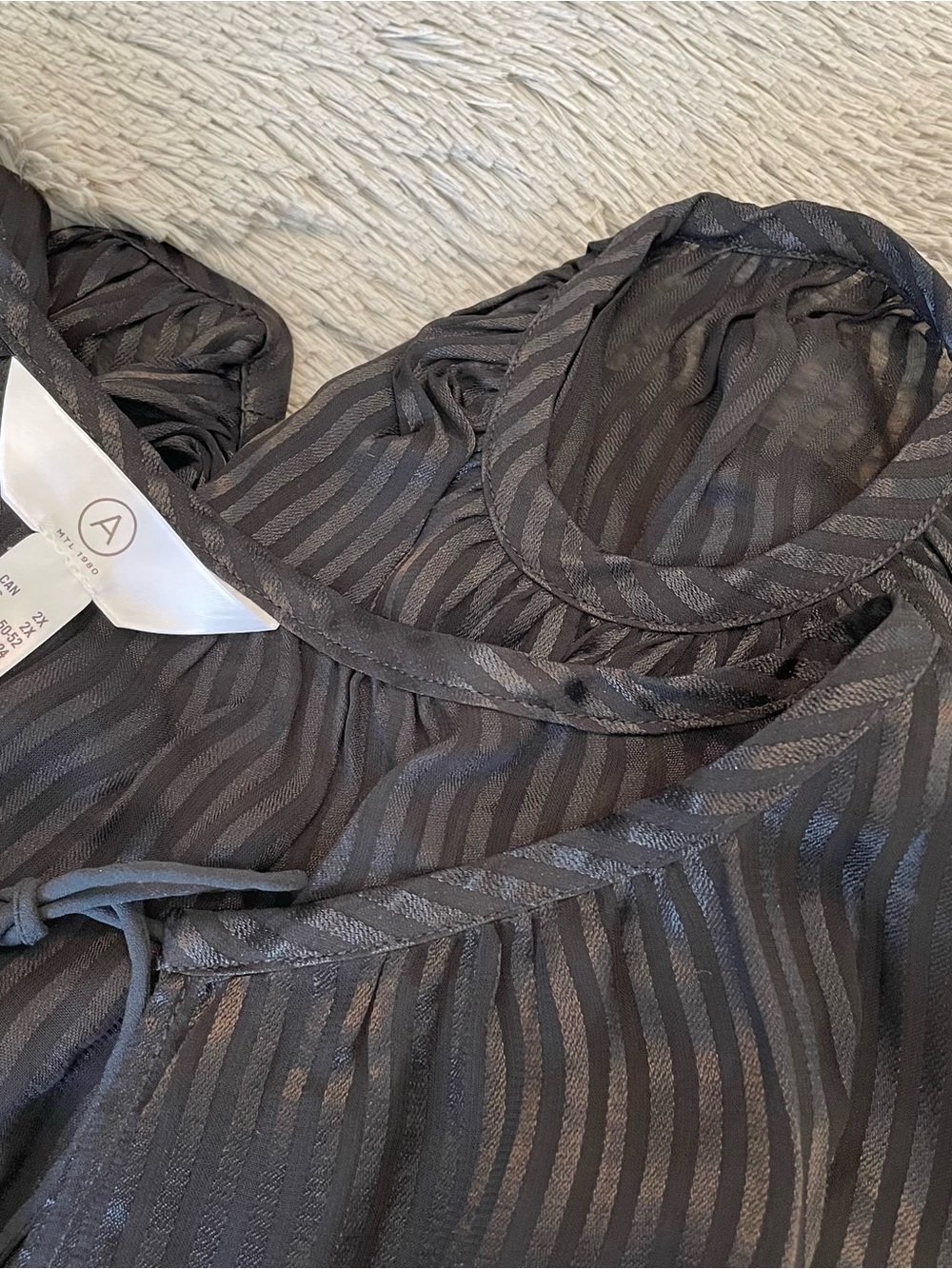Addition Elle Black Sheer Striped Tie-Neck Blouse - Picture 15 of 15